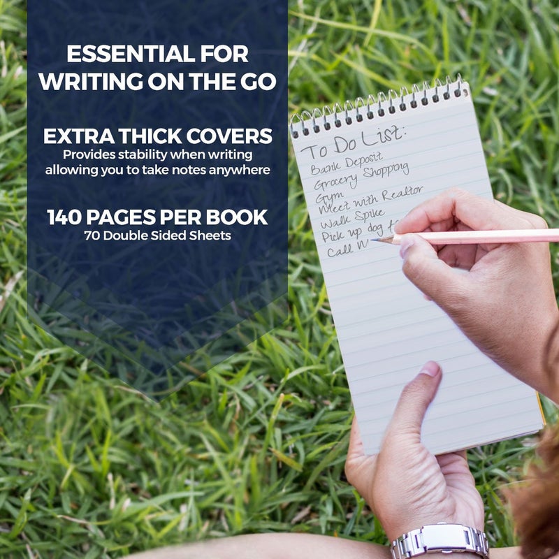 Portage Notes Notebook Top Spiral Reporter's Size, 70 Sheets 140 Pages 4 x 8 inch | Sturdy Steno Pad Perfect Police Note Pad and Great For Lists (12 Pack) (Narrow Ruled) - Image 2